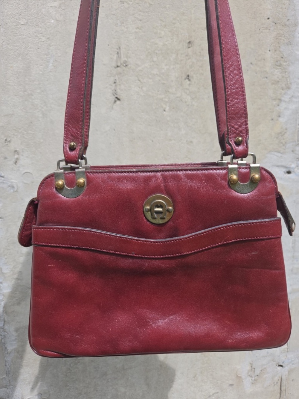 Vintage 70s Etienne Aigner Oxblood Leather Shoulder Bag Organizer Purse